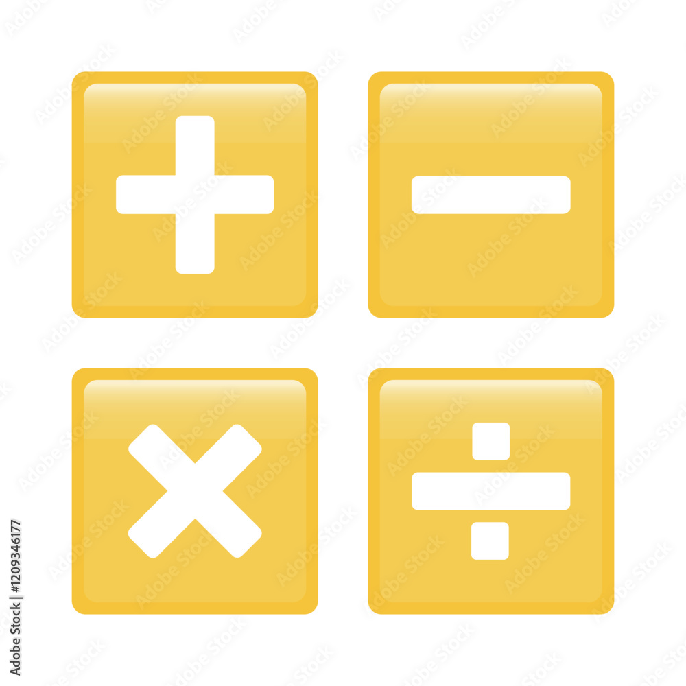 Vector illustration of addition, subtraction, multiplication and division mathematical symbols on white background. For educational books. Vector illustration of addition, subtraction, multiplication and division mathematical symbols on white background. For educational books.