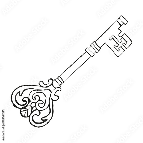 vintage style. Key illustration for antiques decoration.  Ornamental medieval collection. Hand drawn old realistic design Vector.