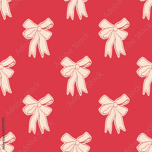 bow seamless pattern. Doodle gift ribbon. Hand drawn bow knots for greeting cards and holiday invitation, banner, poster. Decorative variety styles and shapes bows.