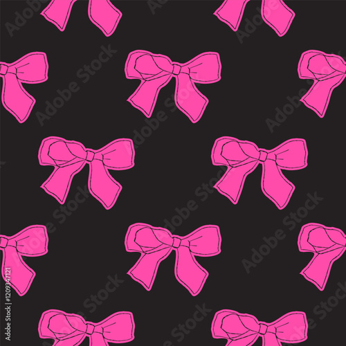 bow seamless pattern. Doodle gift ribbon. Hand drawn bow knots for greeting cards and holiday invitation, banner, poster. Decorative variety styles and shapes bows.