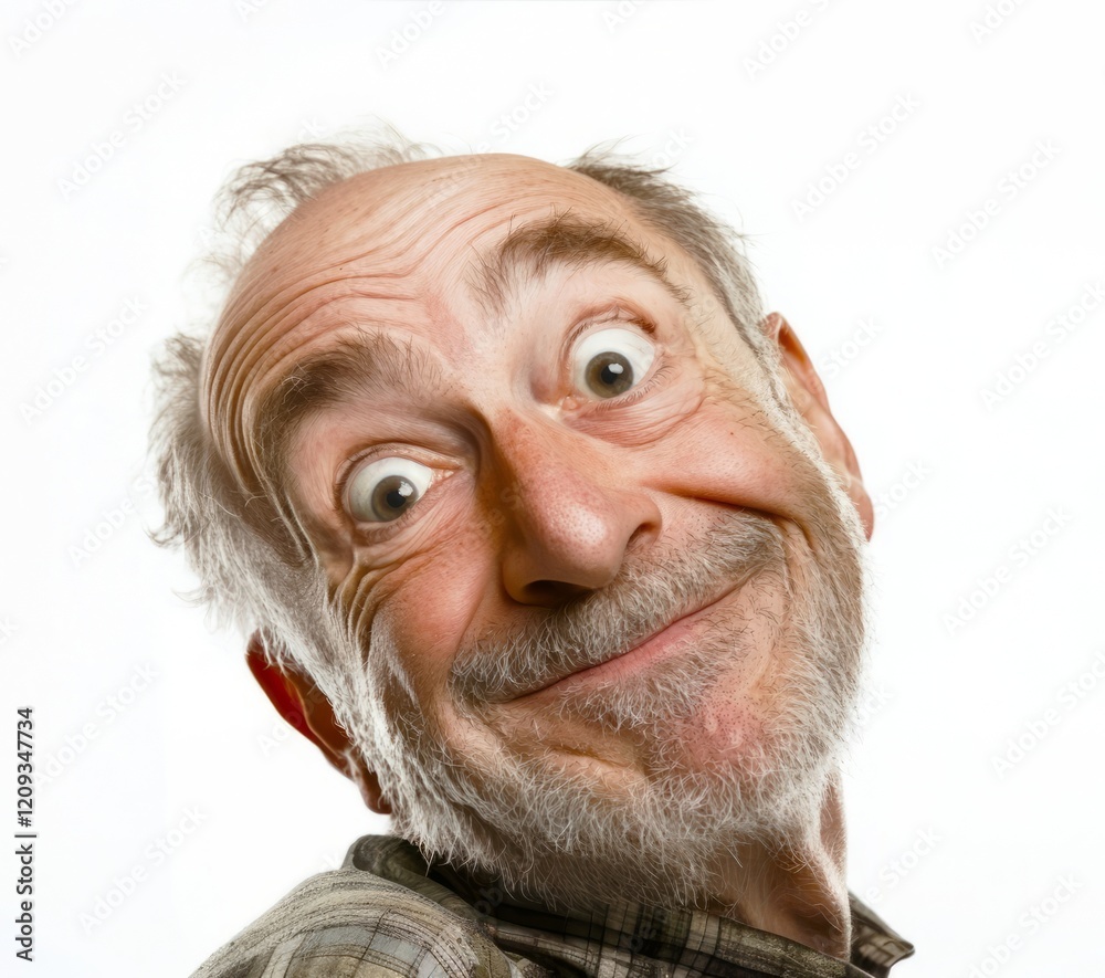 A Playful Portrait of an Elderly Man with an Endearing Expression and Whimsical Smile in Studio Setting A Playful Portrait of an Elderly Man with an Endearing Expression and Whimsical Smile in Studio Setting