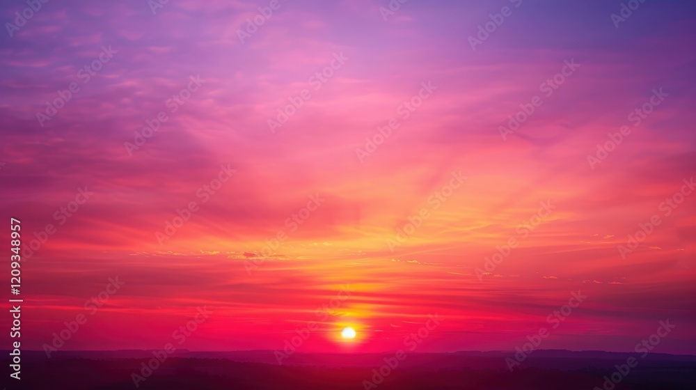 Fototapeta premium Breathtaking Sunset Over Horizon with Vibrant Purple and Pink Skies Creating a Dreamy Atmosphere for Nature Lovers and Photographers Alike