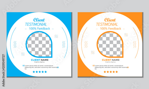 Client testimonials social media post banner design template with, blue and yellow color. Creative, modern, stylish, abstract client testimonial template.