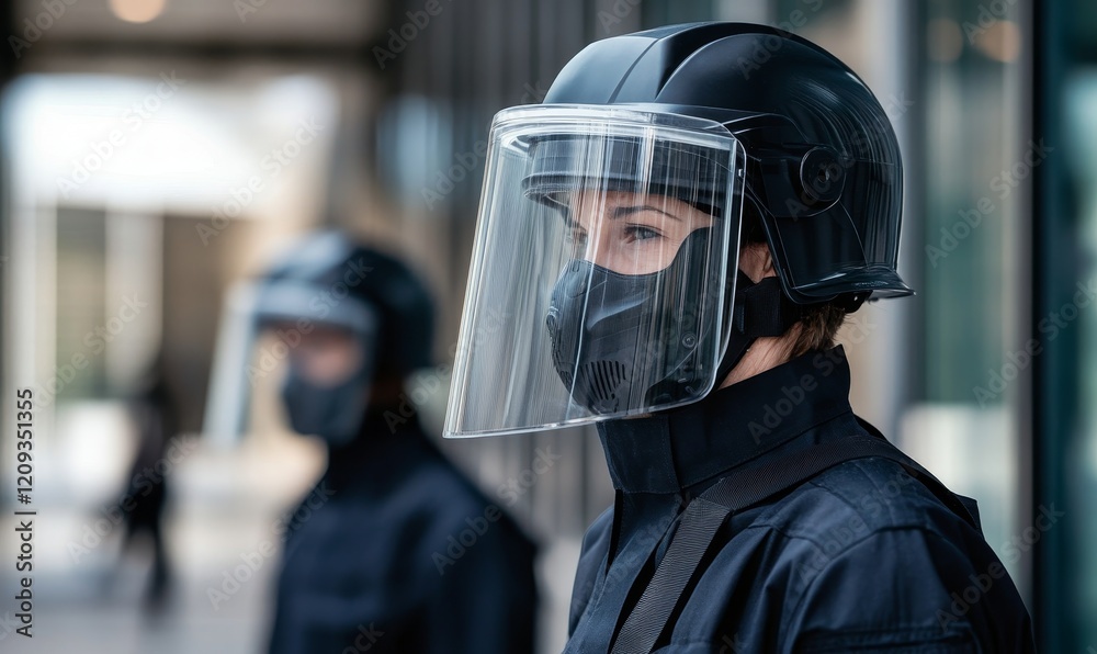 Urban Security Officers in Protective Gear Urban Security Officers in Protective Gear