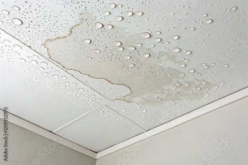 water patch with droplet on damp ceiling