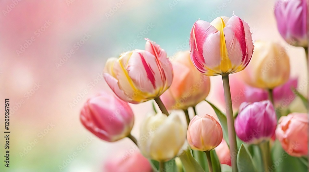 Obraz premium pink tulips on a green background