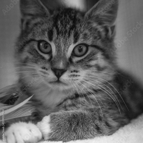 Feral kitten playing and being socialized.