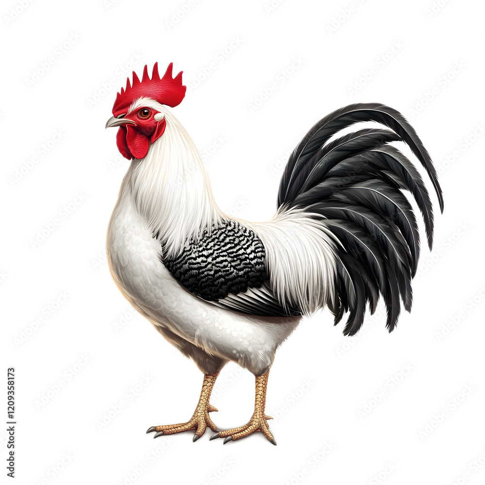 Fototapeta premium Majestic Rooster Crowing in Vibrant Farmyard Scene