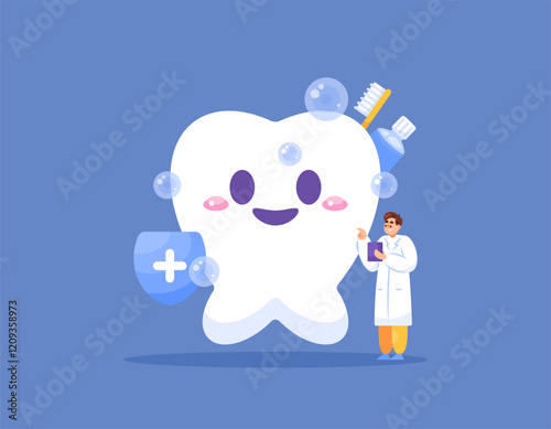 dental specialist concept. illustration of a dentist checking the health and hygiene of teeth. maintaining healthy and clean teeth. job or profession. flat style design. elements