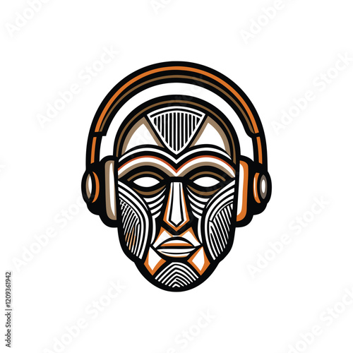 A surreal, abstract human face with headphones, rendered in bold strokes and vibrant colors. The headphones are modern and sleek, highlighting the juxtaposition of technology and human form.