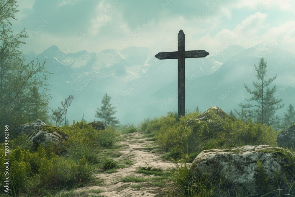Symbol cross wilderness landscape Symbol cross wilderness landscape