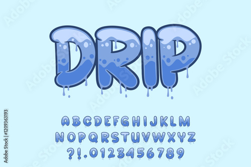 Alphabet Blue Drip Dripping Type Cartoon Vector