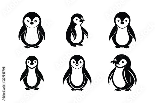 Little Penguin (Eudyptula minor) mammal animal, labeled silhouette vector art illustration. photo