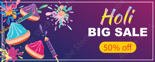 Wallpaper Mural Festive Holi banner featuring colorful Pichkari splashes, vibrant powders, and Holi Sale text, perfect for promotions Torontodigital.ca