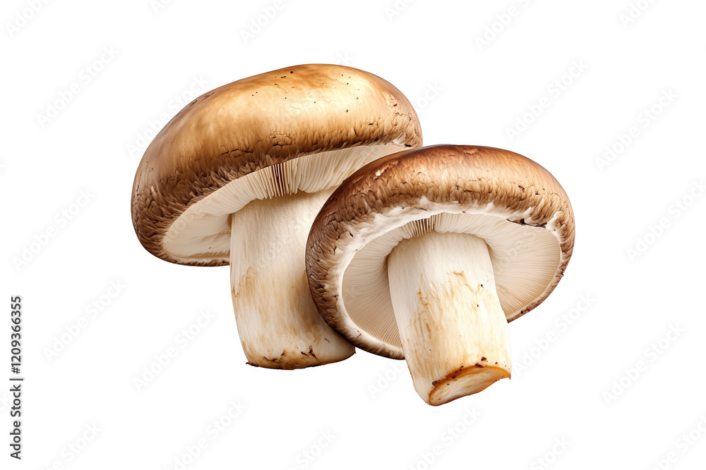 Closeup of Porcini mushroom showing its textured cap and stem isolated on a white background. Concept of fungi and nature Closeup of Porcini mushroom showing its textured cap and stem isolated on a white background. Concept of fungi and nature