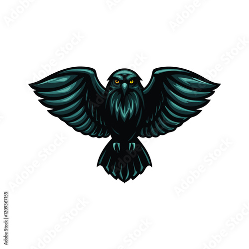 A majestic falcon silhouetted against a dark, brooding sky, its piercing gaze fixed on the viewer, embodying mystery and power.