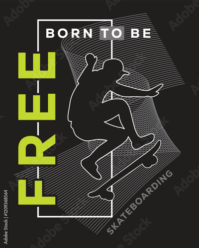 A graphic design featuring a silhouette of a young person skateboarding. 