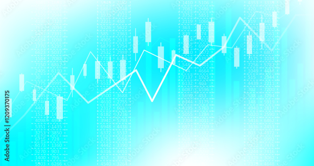 Fototapeta premium Abstract infographic visualization. Financial chart with uptrend line graphs and candlesticks. Futuristic network or business analytics. Graphic concept for your design.