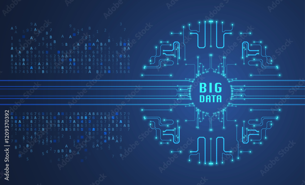 Fototapeta premium Abstract futuristic circuit board background. Big data code representation. Hi-tech Illustration of digital technology. Graphic concept for your design