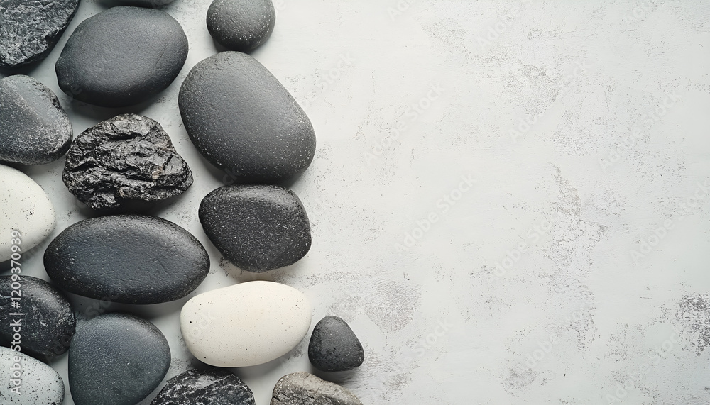 Composition with spa stones as background, top view Composition with spa stones as background, top view