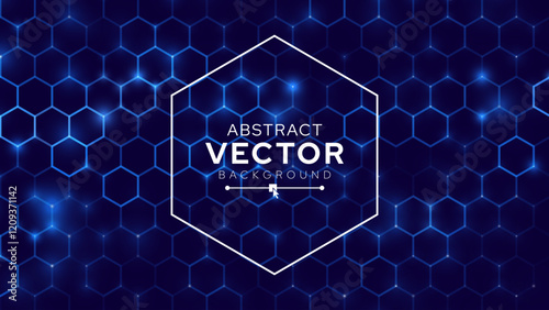 Hexagonal Abstract Technology Background. Hexagons Pattern for Tech Communication Design. Hi-tech Cyber Hexagon Sci-Fi Game Banner Grid. Blue Science Vector Illustration.