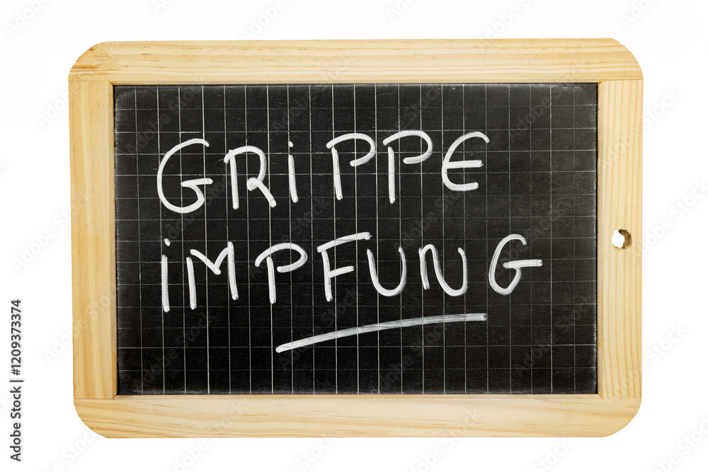 die Worte Grippe impfung in deutscher Sprache auf einer Tafel geschrieben die Worte Grippe impfung in deutscher Sprache auf einer Tafel geschrieben