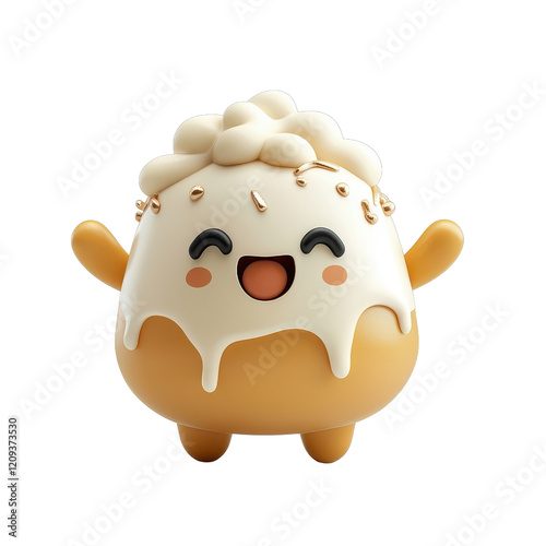 3D cartoon character-style takoyaki, isolated on a white background, playful and colorful design. cutout png photo