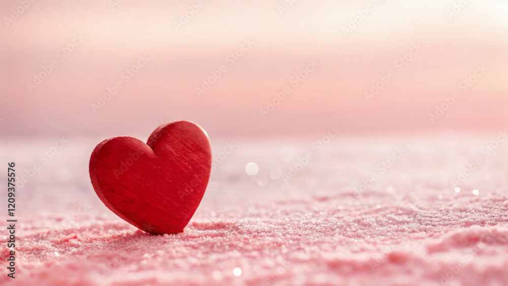 Fototapeta premium soft pink gradient background with a single red heart in the center generative ai
