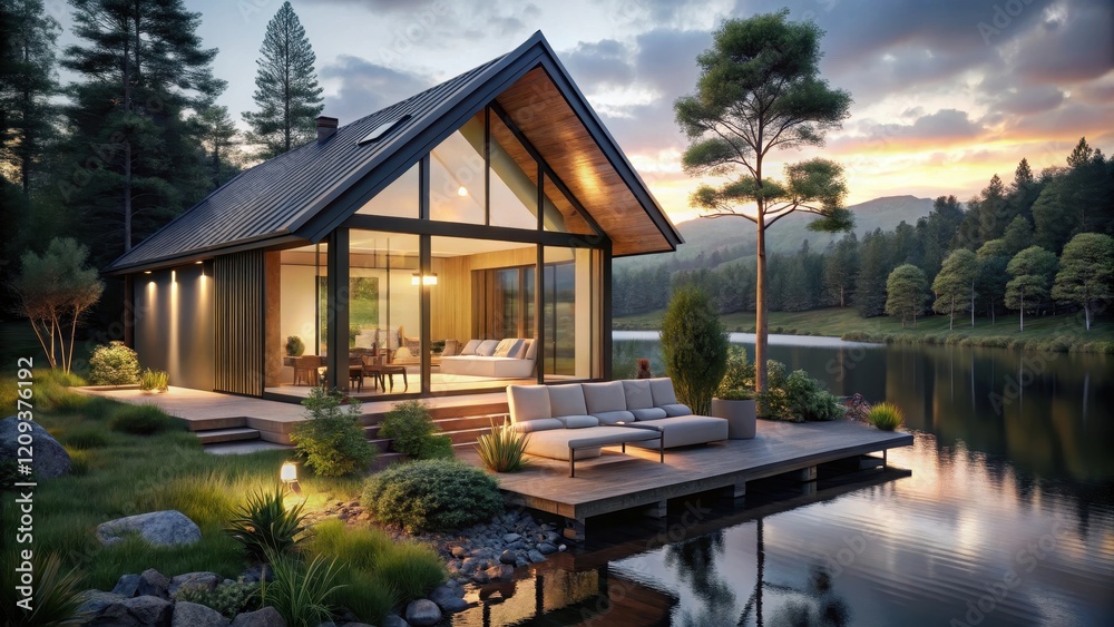 Modern Lakeside Cabin Retreat with Panoramic Views and Serene Outdoor Living Space Modern Lakeside Cabin Retreat with Panoramic Views and Serene Outdoor Living Space