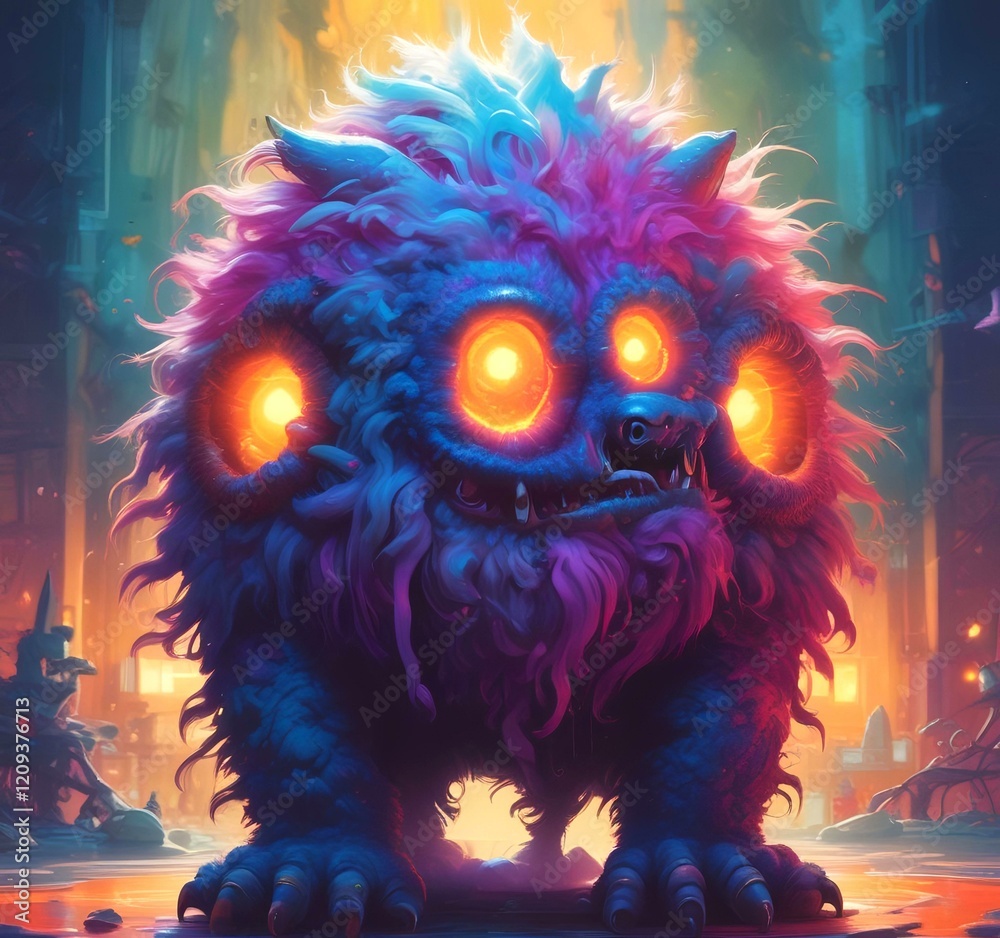 Obraz premium Illustration of fluffy and cute small monster.