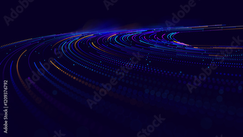 High Speed Light Particles Internet Data Background. Digital Road Fast Speed Internet Broadband Data Flow Concept. Light Arc Turn Twist Bend Effect. Vector Illustration.