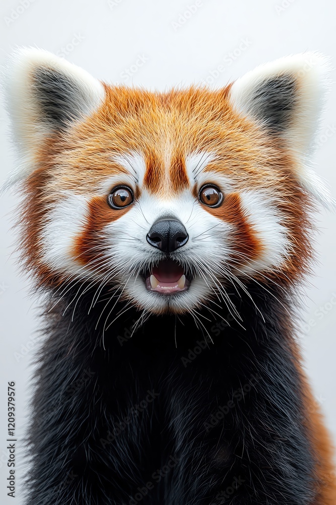 Red panda with a surprised look, white background Red panda with a surprised look, white background
