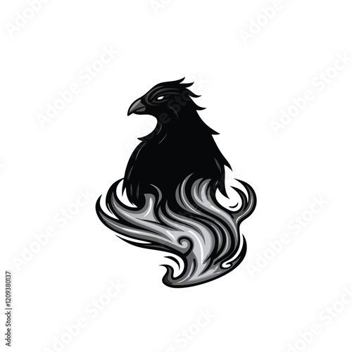 A phoenix rising from a bed of ash and smoke, its silhouette a powerful symbol of rebirth.