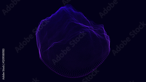 Abstract Vector Particles Mesh on Black Background. Futuristic Style HUD Design Element. Corrupted Point 3D Sphere. Chaos Aesthetics. Vector Illustration.