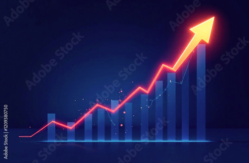 Graph illustrates a strong upward trend in analytics data, indicating growth and success over a specified time period