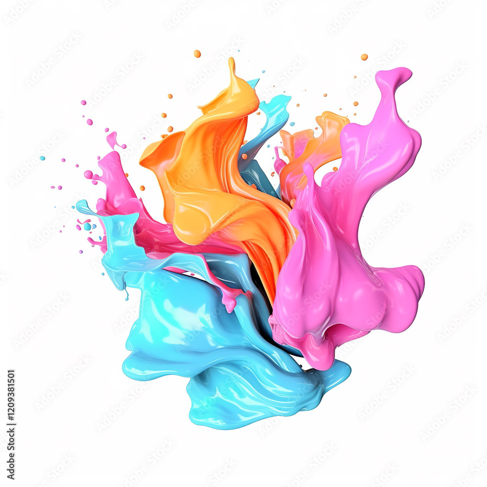 Fototapeta premium Vibrant 3D Illustration of Colorful Paint Splashes in Pastel Tones
