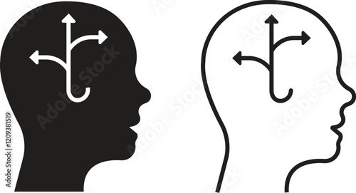 Set of mental state icons. Emotional support, Inspiration, Opportunity pictogram. Psychology therapy flat and outline signs. Intellectual Process symbols vectors isolated on transparent background.