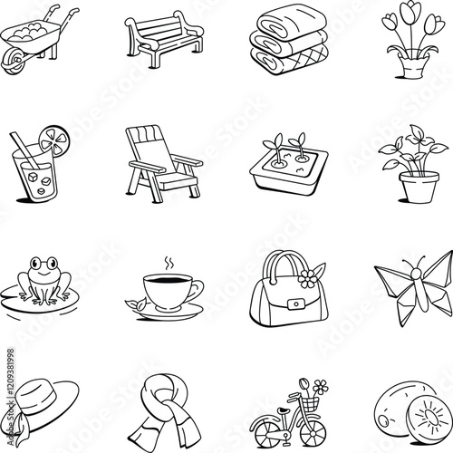 Set of Springtime Fun Doodle Icons 

