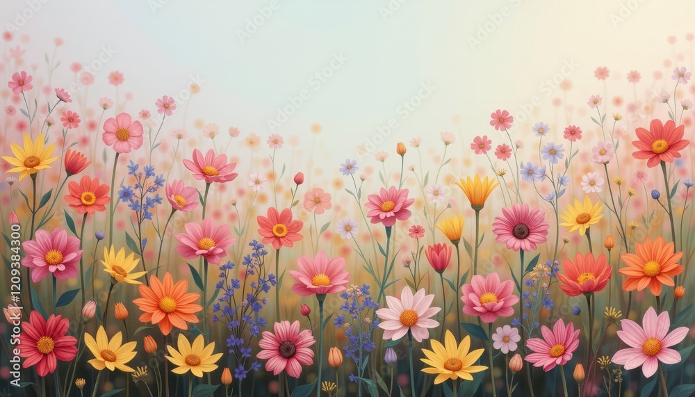 Obraz premium Colorful wildflowers blooming in a sunny meadow