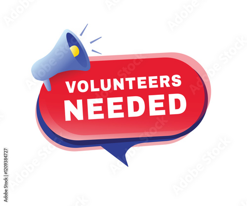 Volunteers needed banner element, speech bubble icon with megaphone flat style design. vector illustration.