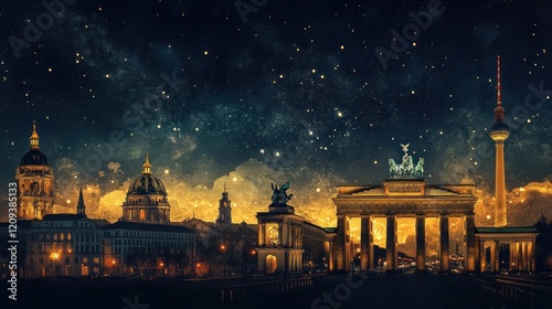 Berlin's Night Sky with Iconic Landmarks photo