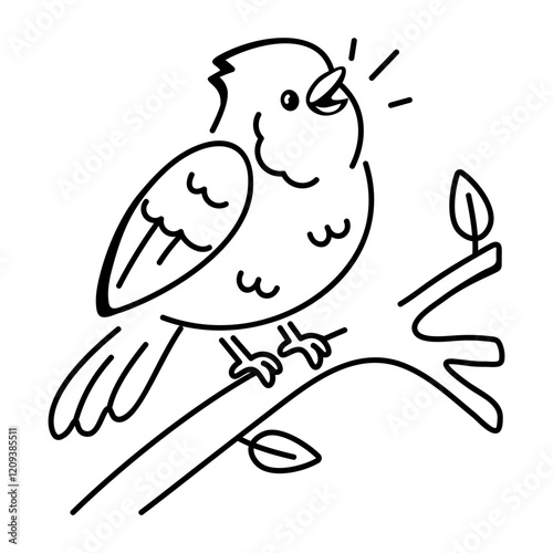 Bird sitting on a tree branch, doodle icon 


