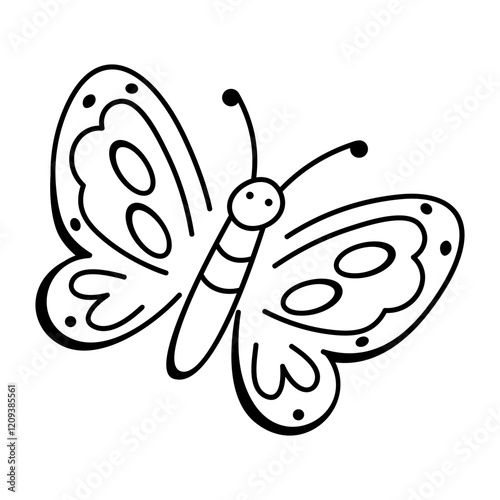 Beautiful butterfly icon in drawing style 

