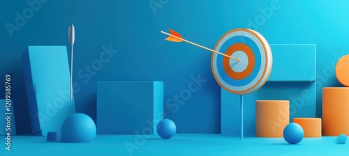 An arrow hitting the center of a target on a blue background.
