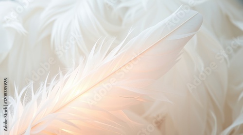 Soft feathers, delicate textures, ethereal light, pastel peach tones, macro photography, dreamy atmosphere, fluffy details, gentle curves, abstract background, serene mood, angelic aesthetic, whisper