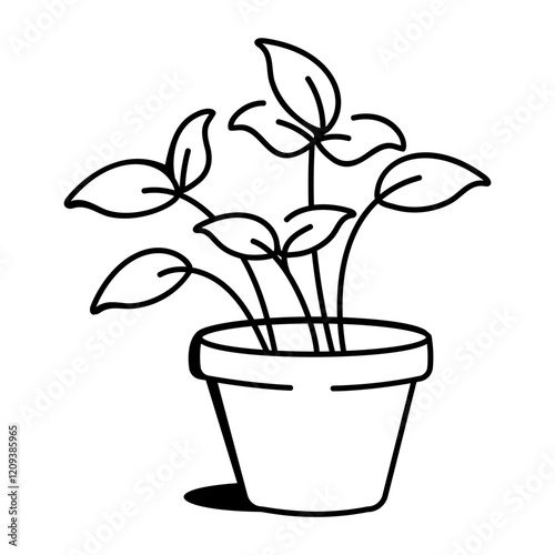A hand drawn icon of potted plant 
