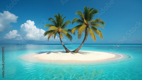 Fototapeta Naklejka Na Ścianę i Meble -  Paradise tropical desert island with two palms