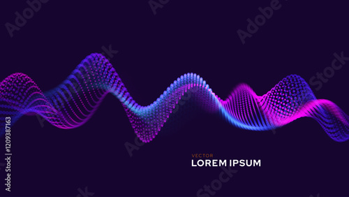 Abstract Music 3D Background Particles Design. Geometric 3D Modern Technology Background. Vector Illustration. Data Flow Colorful Dots Tech Backdrop.