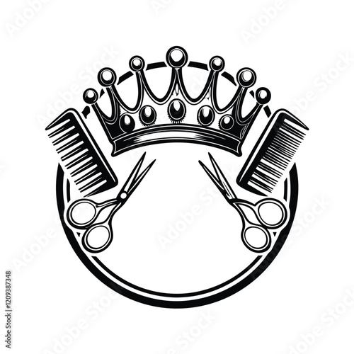 Design a circular emblem featuring a beauty crown. The crown should be elegant and intricate, with a single (1) incorporated within its design.