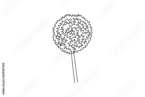 Continuous one line drawing beauty fresh allium globemaster for home art wall decor poster print. Decorative giant onion flower for greeting card. Single line draw design vector graphic illustration